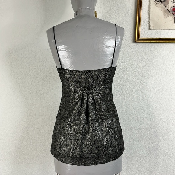 DVF Diane Von Furstenberg Pewter Metallic Sweetheart Peplum Top Blouse - Picture 5 of 9